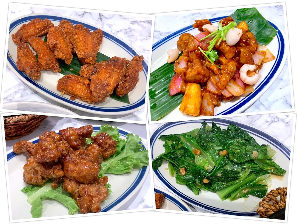 Tun Xiang Hokkien Delights (豚香福建馆): Deep-Fried Nanru Chicken (南乳炸鸡翅), Sweet & Sour Pork (咕噜肉), Marmite Chicken (妈麦鸡) and You Mai Cai (油麦菜)