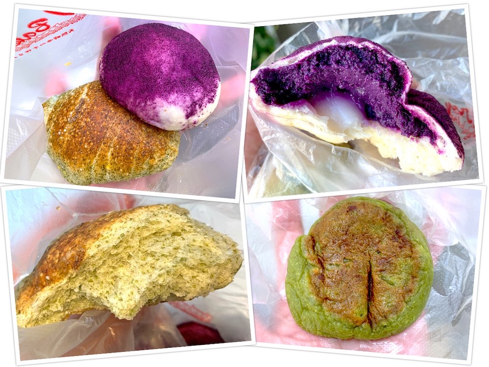 Kadorar et Levain Bakery (加多娜面包店): Sweet Potato Bun (紫薯包) + Seaweed Sea-Salt Croissant (星野海苔盐可頌) + Matcha Sticky Rice Pancake with Red Bean (抹茶豆沙烧饼)
