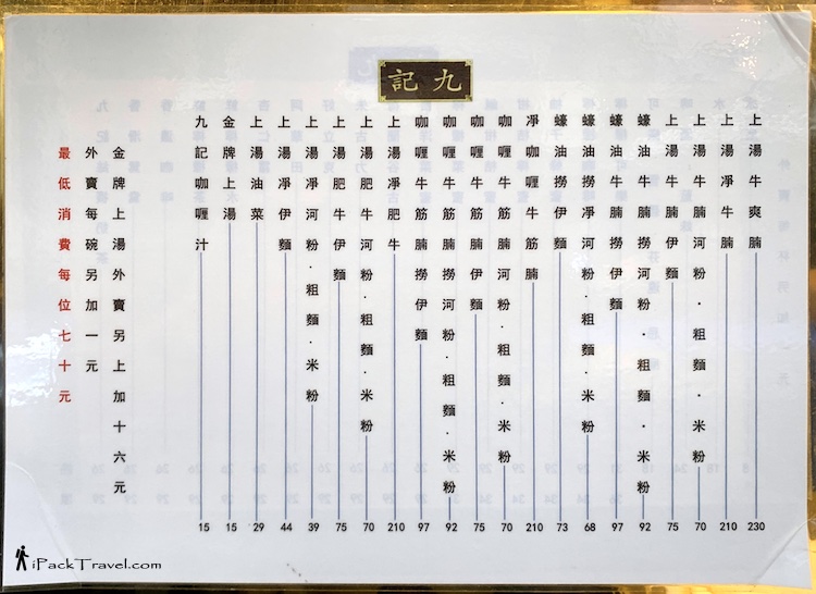 Kau Kee Beef Brisket (九记牛腩): Menu