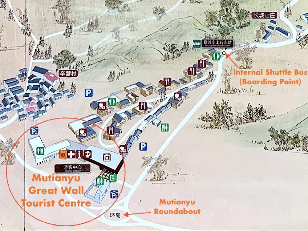 Mutianyu Great Wall (慕田峪长城): Map of Mutianyu tourist area
