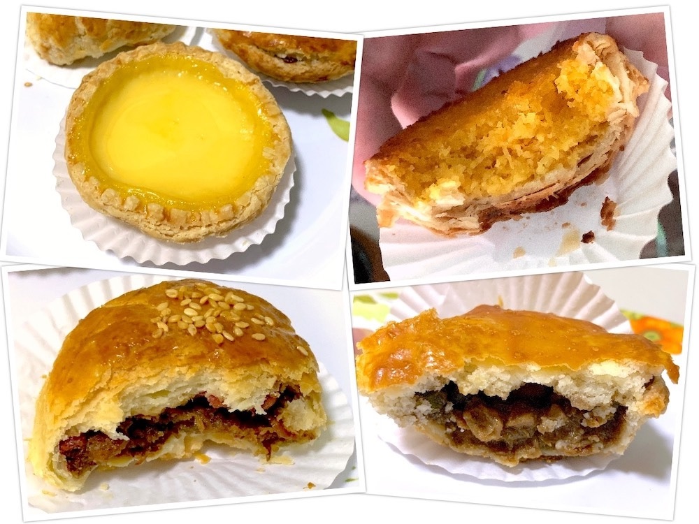 Nam Heong Ipoh (南香): A Nam Heong Egg Tart, a Golden Coconut Tart, a Nam Heong Chicken Sou and a Traditional Chicken Sou