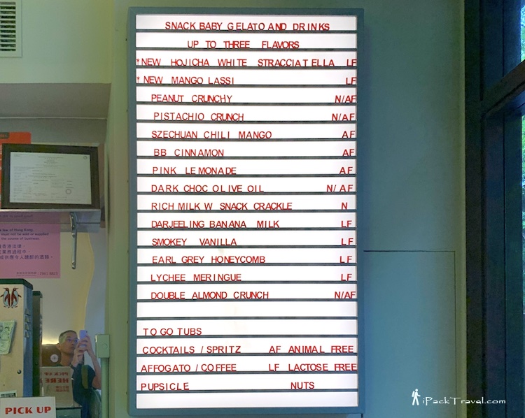 Snack Baby Gelato: Menu with list of gelatos and drinks