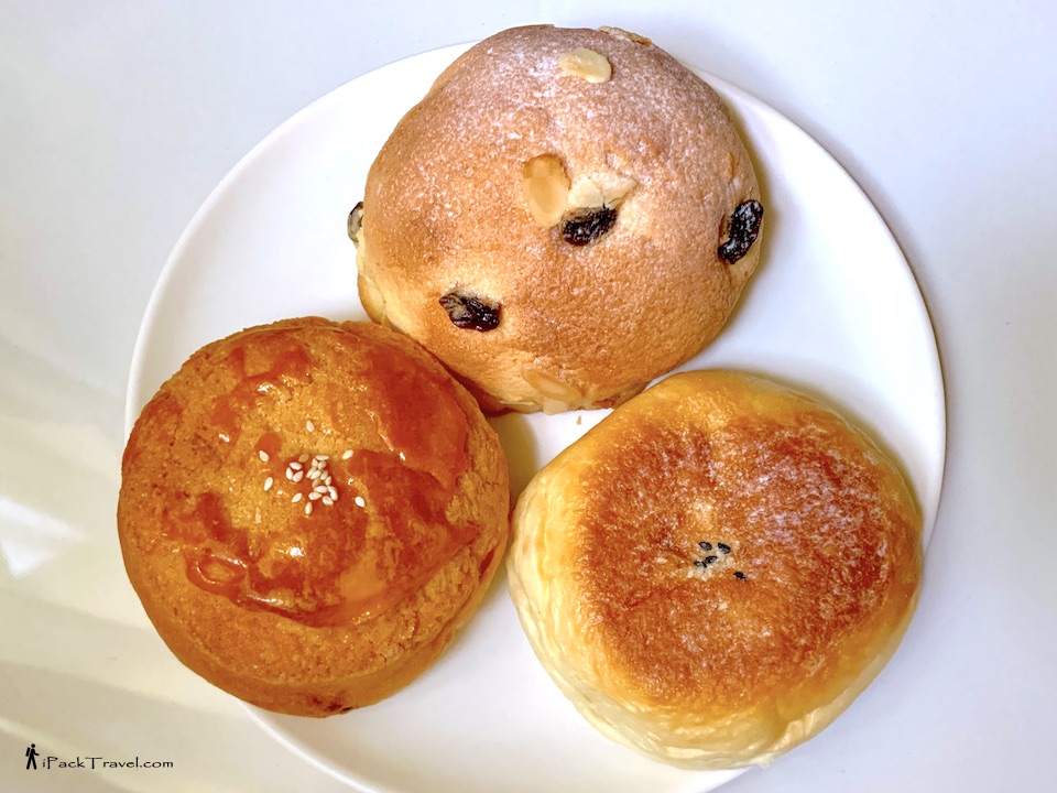 Verbena Pastry & Bakery: Mexican Bun, BBQ Chicken Polo Bun and Taro Bun.