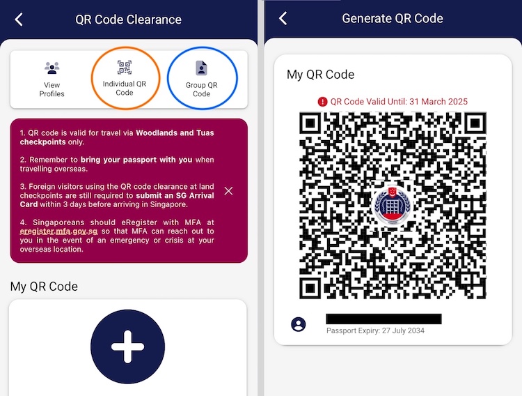 Use Passport-less QR Code Clearance at Singapore Land Checkpoints