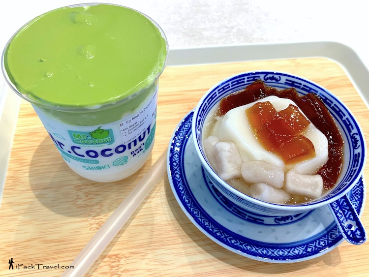 Three Little Coconut: Uji Matcha Coconut Shake (宇治抹茶椰子冰沙) and Coconut Pudding (椰子布丁) with two toppings