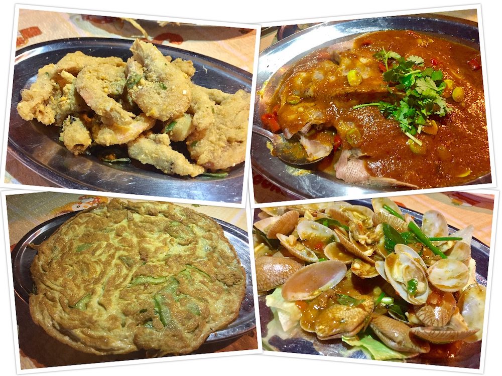Kafe Sun Yoon Wah (新元华饮食阁): Salted Egg Prawns (咸蛋虾), steamed fish with assam and petai, Omelette with Bitter Gourd (苦瓜炒蛋) and Clams