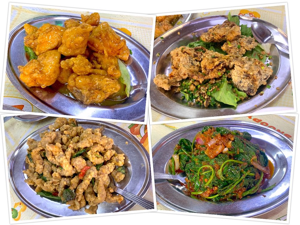 Kafe Sun Yoon Wah (新元华饮食阁): Chicken with Lemon Sauce (柠檬鸡), Soft Shell Crabs with Salt & Pepper (椒盐软壳蟹), Salted Egg Mantis Prawn (咸蛋尿虾) and Sweet Potato Seedling with Belacan (马来栈番薯苗)