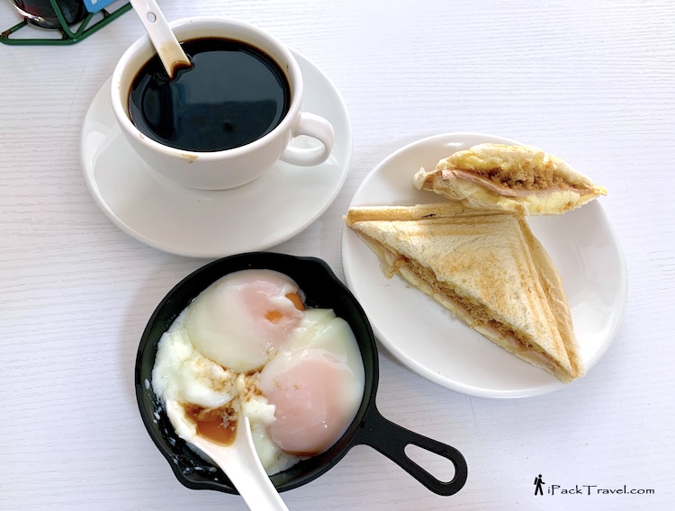 Three And A Half (三层半): Kopi-O, hot-pressed sandwich and soft-boiled eggs