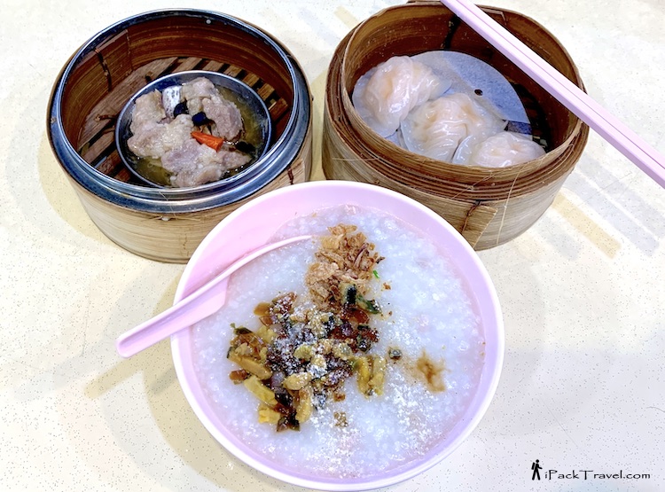 Dim Sum Express (筷餐点心): century egg pork porridge, pork ribs and prawn dumplings (3 pcs)