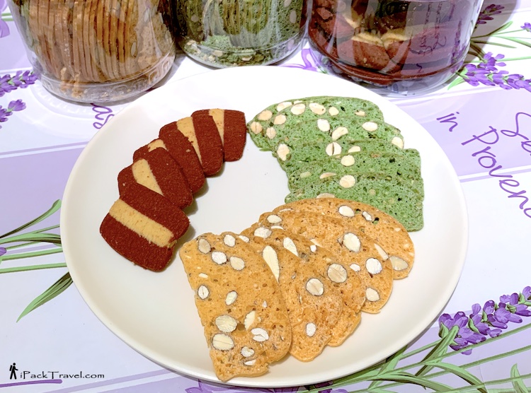 The Cookies Factory: Red velvet cheese biscuits, Matcha-flavour and Orange-flavour almond biscottis